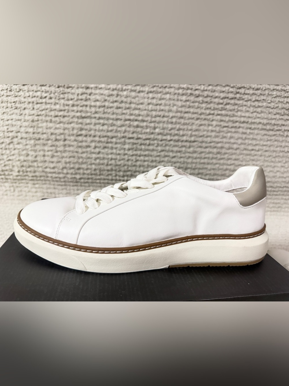 Marks & Spencer White Leather Men’s Sneakers with Brown Welt - Picture 9 of 12